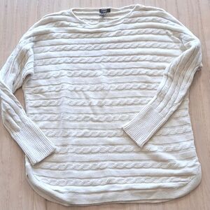 CHAPS Women's Cable Knit Cream Cotten Blend Boatneck Pullover Sweater